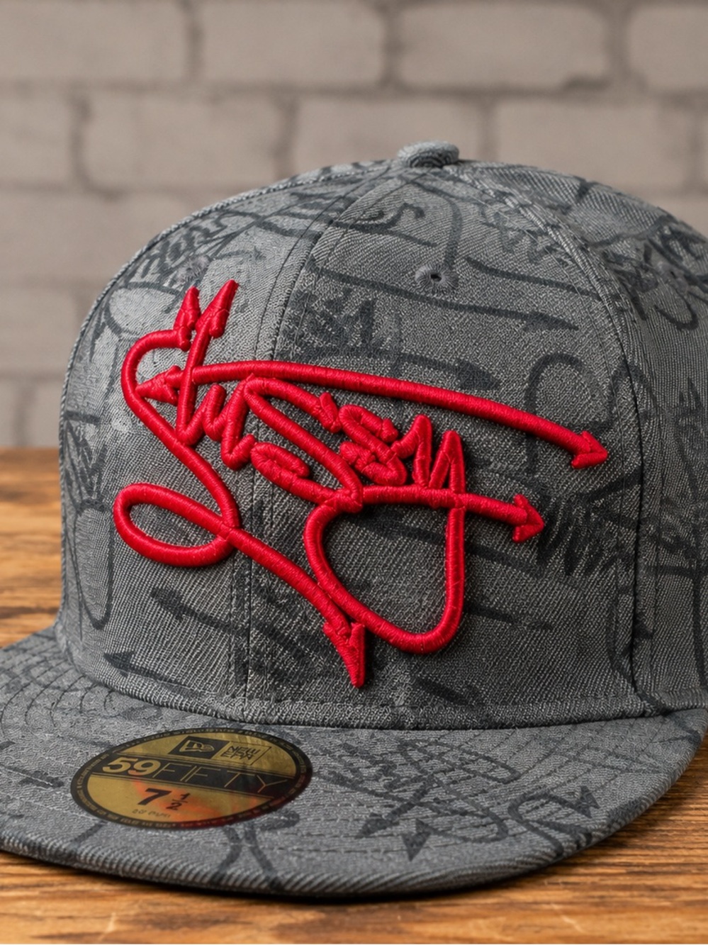 Vintage Stüssy x New Era 59FIFTY Fitted Hat 7 1/2 Authentic Script AOP Rare